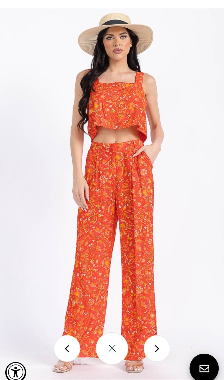 WOMEN&#39;S SLEEVELESS TANK TOP &amp; ELASTIC WAIST PANTS FLORAL 2PC. SET