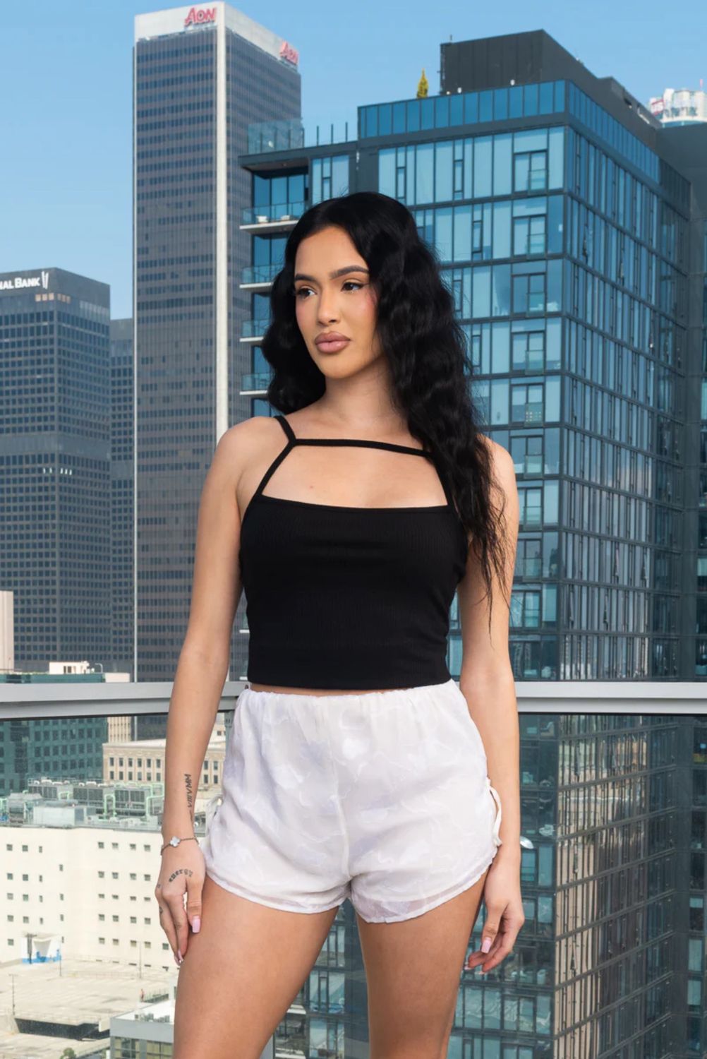 Elastic Waist Sheer Chiffon Mini Shorts With Ruched Side Ties and Full Lining
