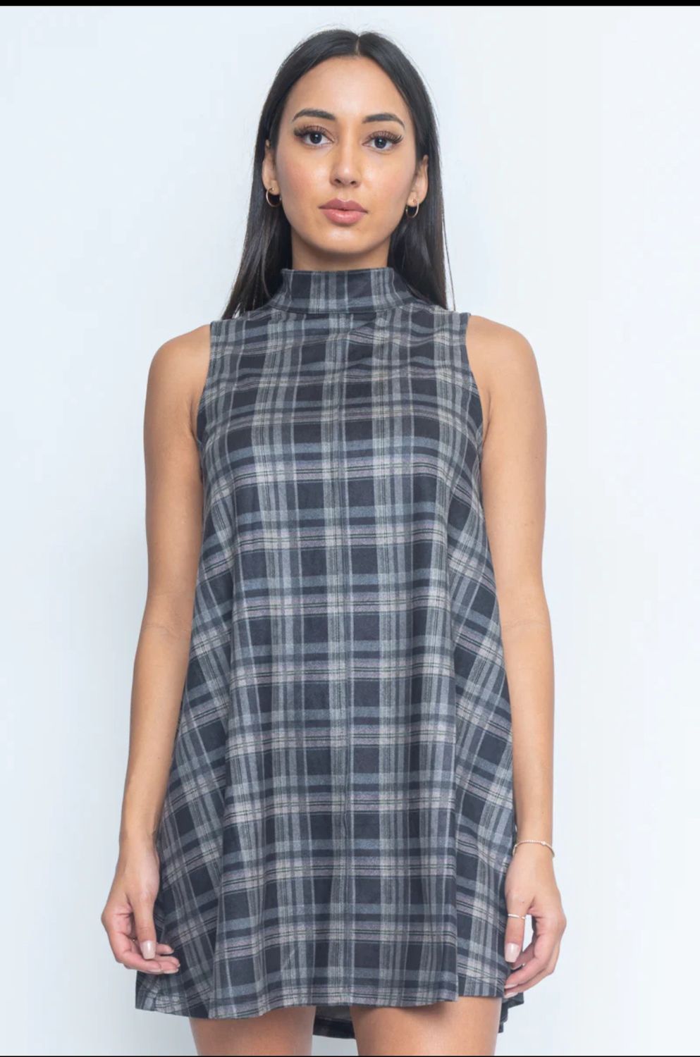 Plaid Sleeveless Tunic Mini Dress*