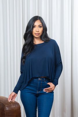 3/4 Sleeve Oversized Round Neck Crop Top