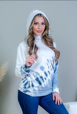 Burst Tie Dye Long Sleeve Hoodie Sweater With Drawstrings In Beach Sand (AK1707J-001VS)