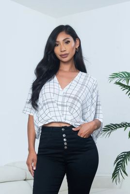Chiffon Surplice V Neck Dolman Sleeve Crop Top