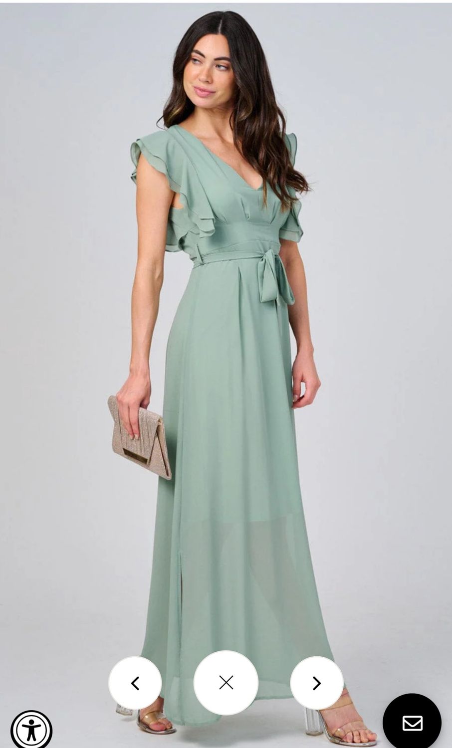 WOMEN&#39;S RUFFLE SLEEVE V-NECK SELF TIE OPEN BACK MAXI DRESS