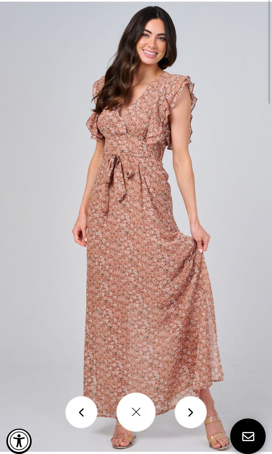 WOMEN&#39;S RUFFLE SLEEVE V-NECK SELF TIE OPEN BACK FLORAL MAXI DRESS
