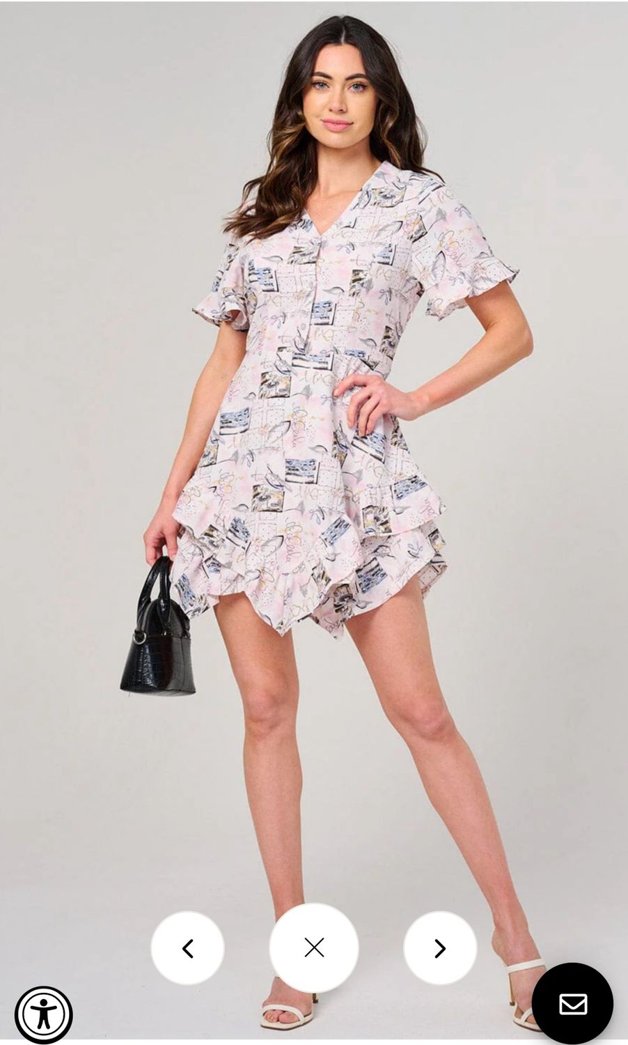 WOMEN&#39;S SHORT SLEEVE BUTTON UP MULTI PRINT MINI DRESS