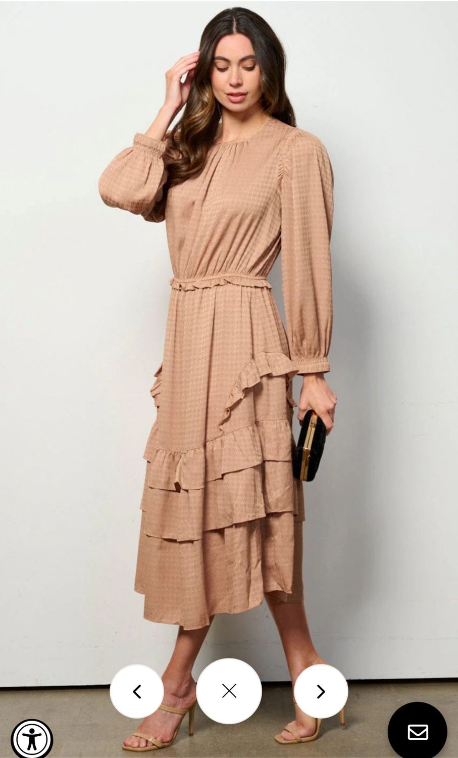 WOMEN&#39;S LONG SLEEVE ELASTIC WAIST TIERED PRINTED MAXI DRESS