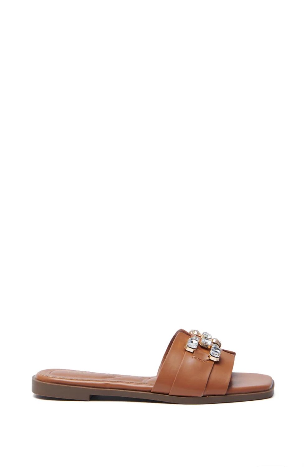 BROWN EMBELLISHED RHINESTONE SANDAL