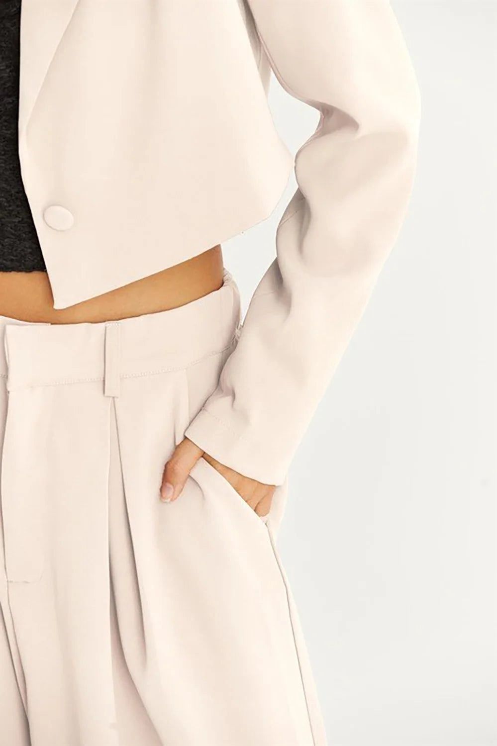 Cropped Blazer &amp; High Rise Wide Leg Two-Piec