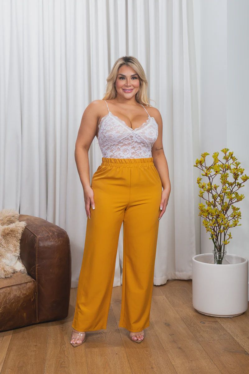 Fresh Off The Runway' Plus Size High Waist Straight Leg Pants in Mustard