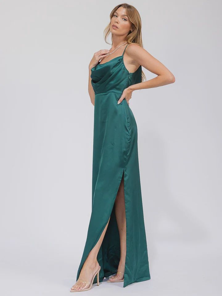 WOMEN'S SLEEVELESS COWL NECK SIDE SLIT MAXI  DRESS