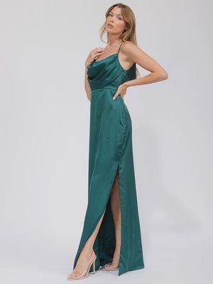 WOMEN'S SLEEVELESS COWL NECK SIDE SLIT MAXI  DRESS