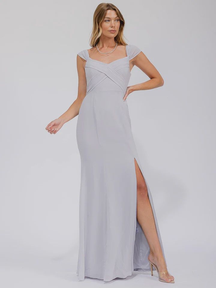 WOMEN'S SLEEVELESS DETAILED FRONT SLIT MAXI GOWN DRESS
