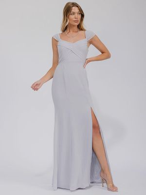 WOMEN'S SLEEVELESS DETAILED FRONT SLIT MAXI GOWN DRESS