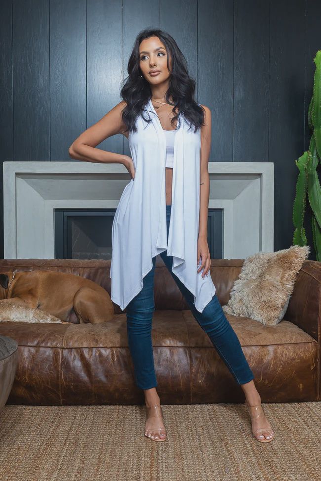 Asymmetrical Handkerchief Draped Open Front Sleeveless Duster Cardigan Vest