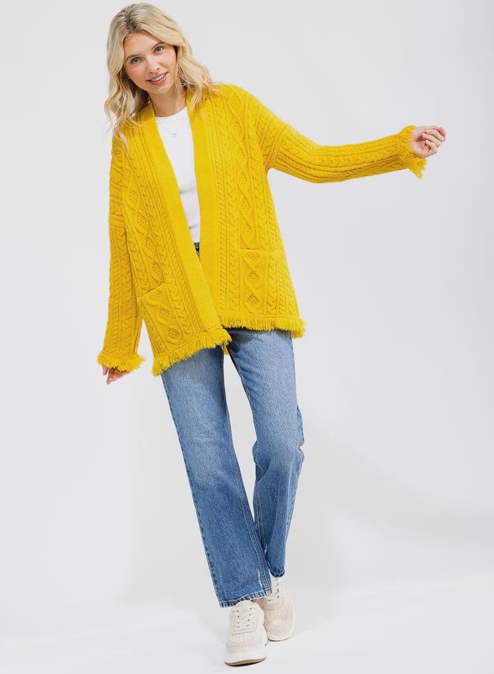 Women's Long Sleeve Open Front Pockets Trim Detailed Knitted Cardigan