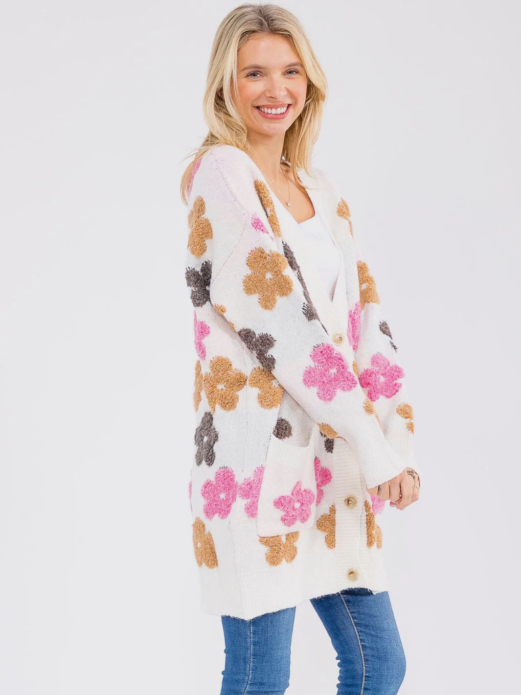 Women’s Long Sleeve Button Closure Floral Print Cardigan