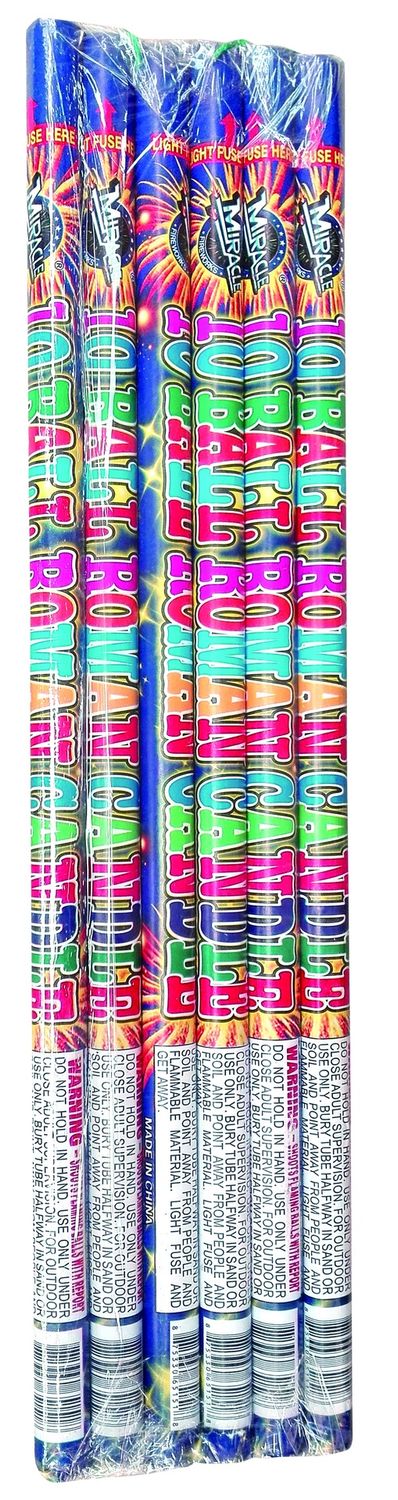 10 BALL ROMAN CANDLE ASSORTED 6PK