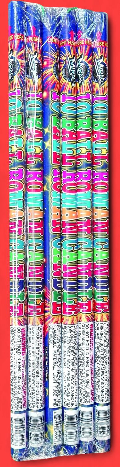 10 BALL ROMAN CANDLE ASSORTED 6PK