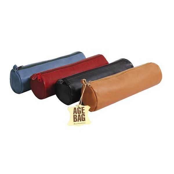 Round leather pencil case