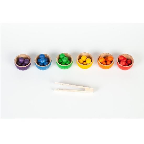 Wood Coloured and Marbles with Tongs