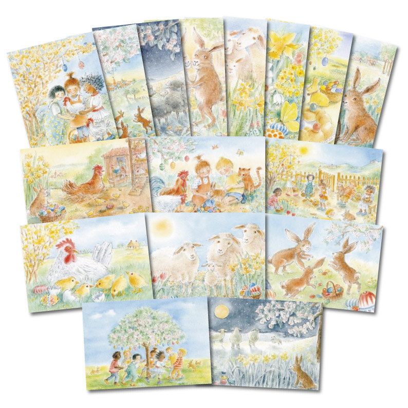 Set of 16 Easter postcards by Dorle Schausbreitner