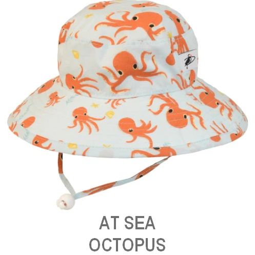 2-5 YRS Organic Cotton Sunbaby Wide Brim Child Sun Protection Hat, Color: Octopus