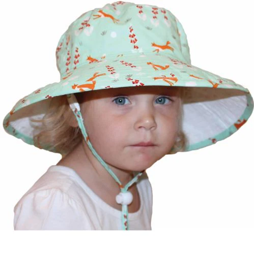 1-2 YRS Organic Cotton Sunbaby Wide Brim Child Sun Protection Hat, Color: Foxglove Mint