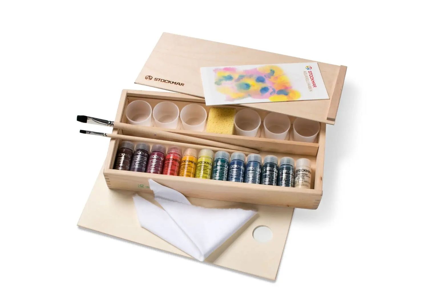 Stockmar Watercolour Paint 20 ml in Wooden Box w/ Accessories - 12 Assorted