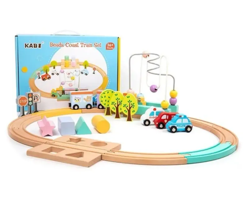Pista de tren en ciudad de madera
