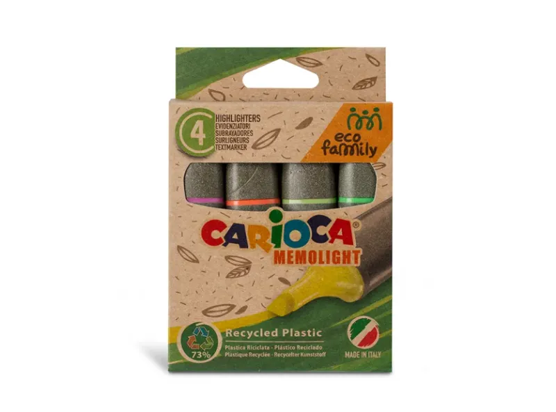 Marcadores Flúo Carioca Memo light línea Eco Estuche x 4