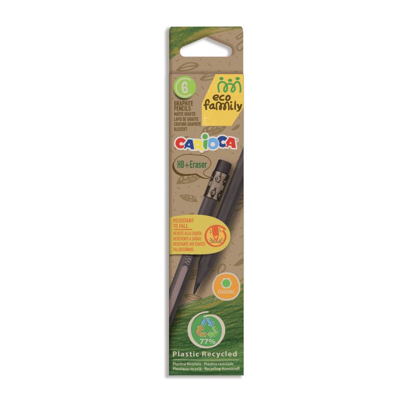 Lápices HB Carioca Tita línea Eco incluye goma de borrar Estuche x 6