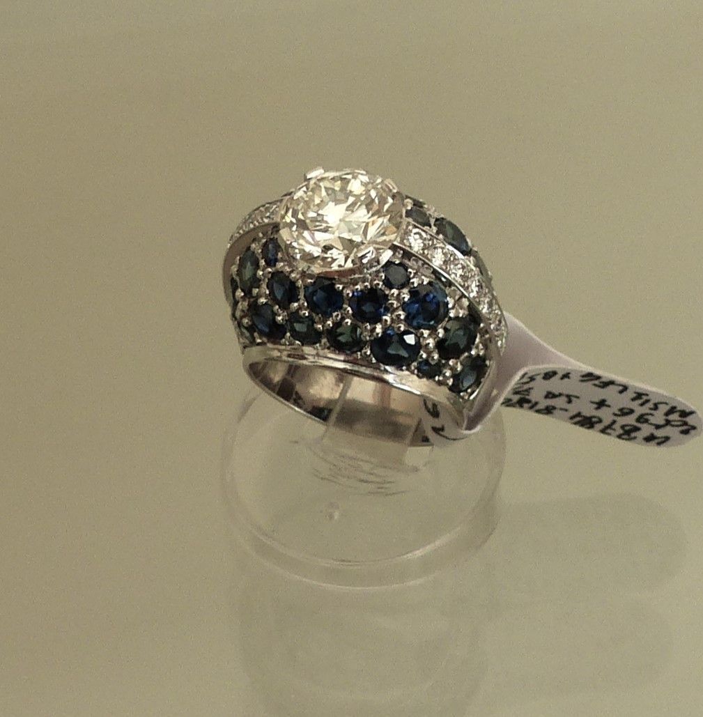 Bague boule diamants et saphirs