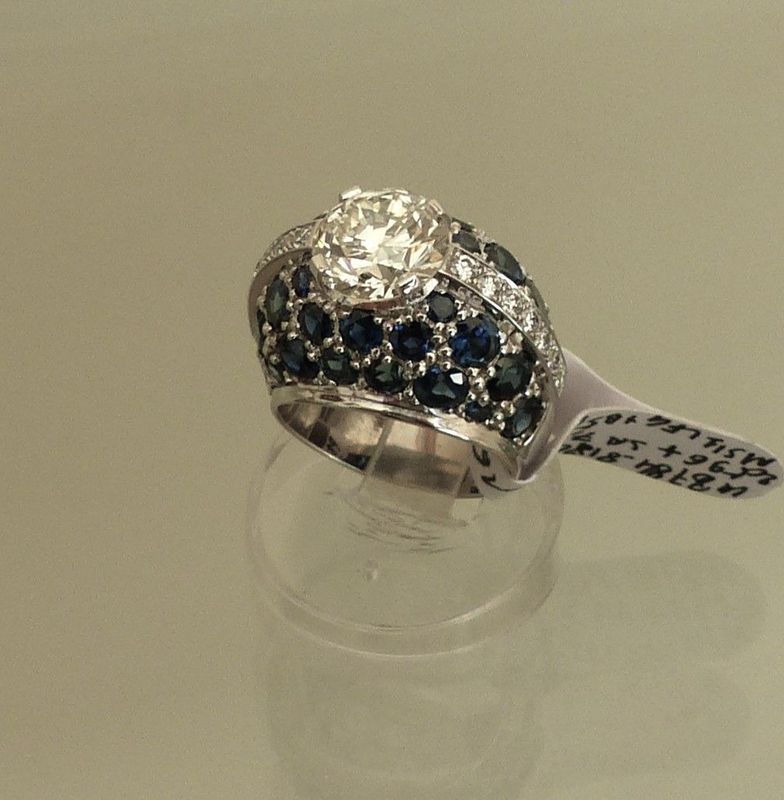 Bague boule diamants et saphirs