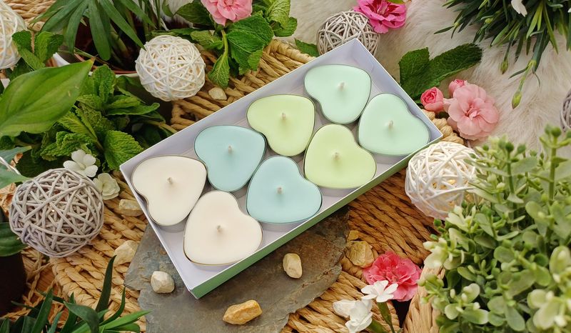 "Fresh Minty Mist" - Herz-Teelichter (mit Duft)