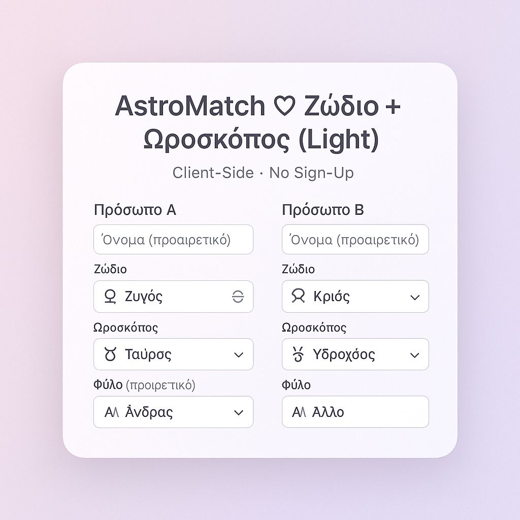 🔮 AstroMatch ♡ Πόσο &quot;%&quot; ταιριάζουμε;