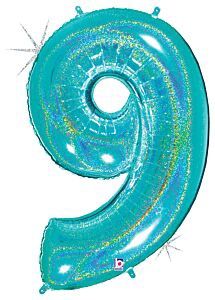 40&quot; Holographic Robin Egg Blue Number Balloons (501-1-9)