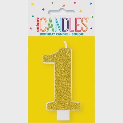 Number &quot;1&quot; Birthday Candles, Color: Sparkly Gold