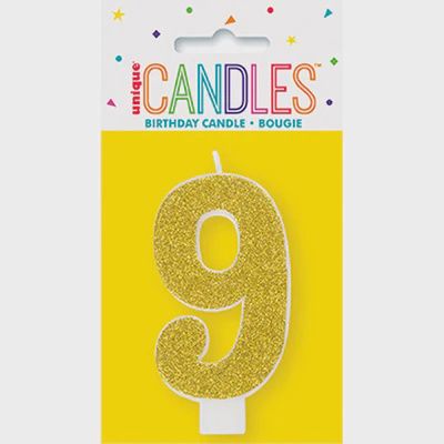 Number &quot;9&quot; Birthday Candles, Color: Sparkly Gold