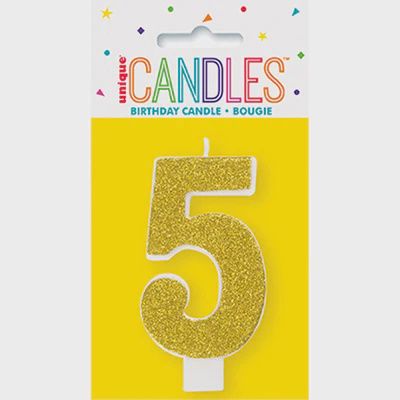 Number &quot;5&quot; Birthday Candles, Color: Sparkly Gold