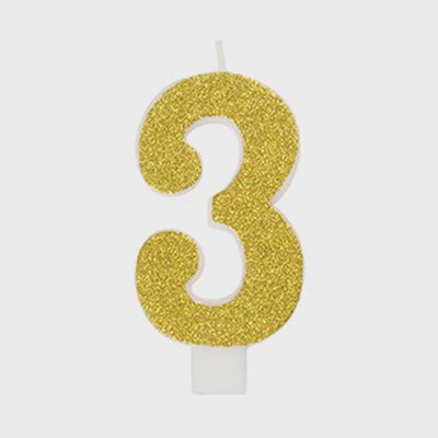 Number &quot;3&quot; Birthday Candles, Color: Sparkly Gold