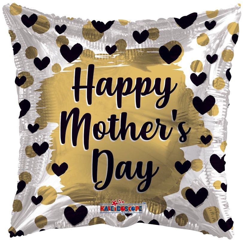 18&quot; Happy Mother&#39;s Day Gold &amp; Black Hearts Foil Balloon
