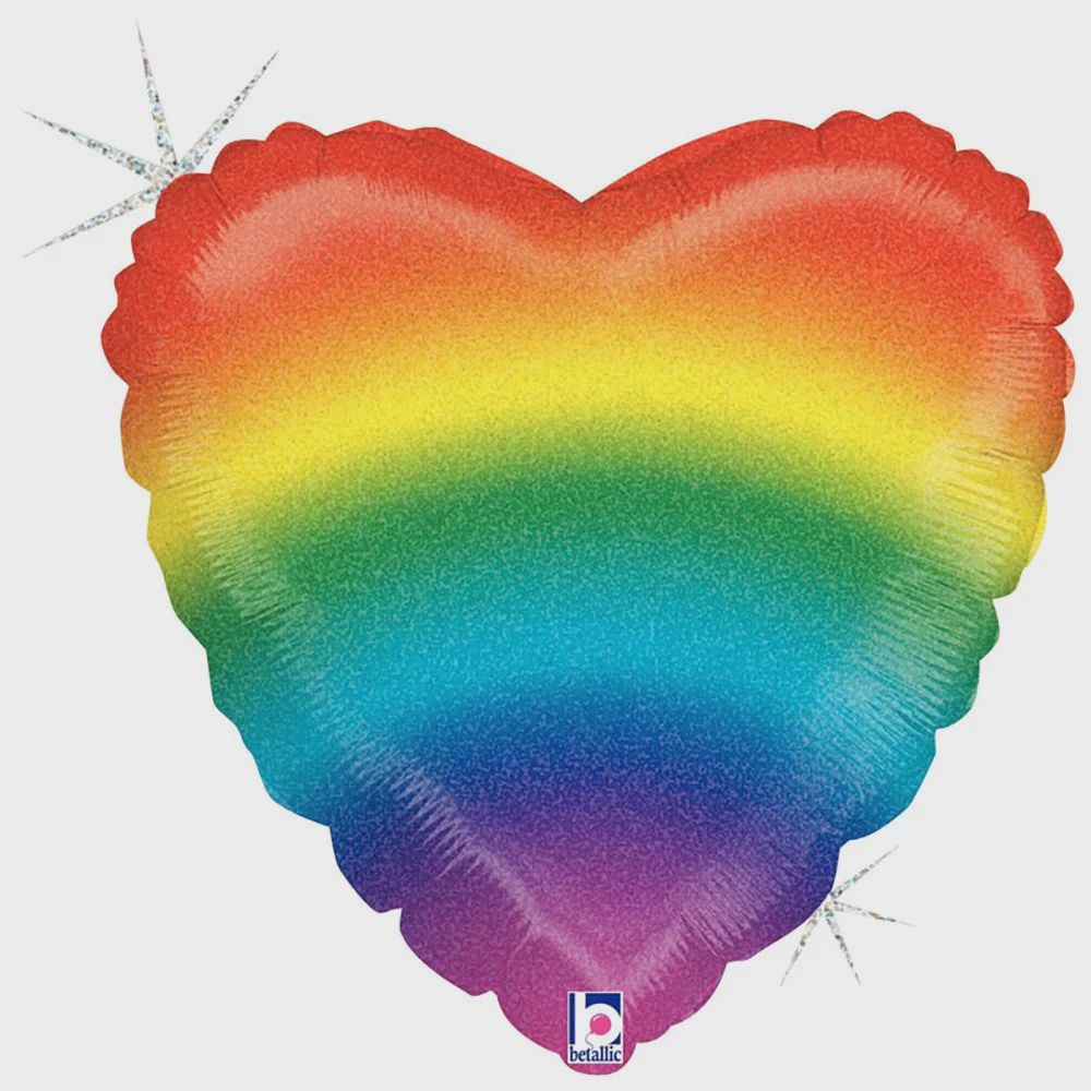 18&quot; Rainbow Glitter Heart Pkg