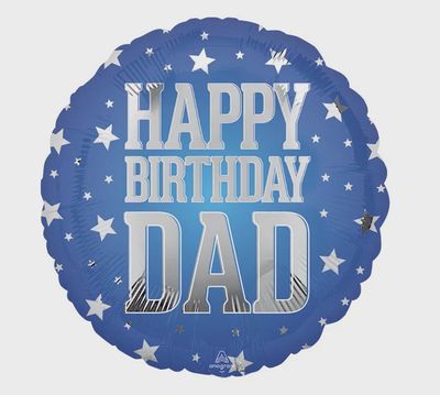 Blue and Silver Stars Happy Birthday Dad 18&quot; Foil Balloon
