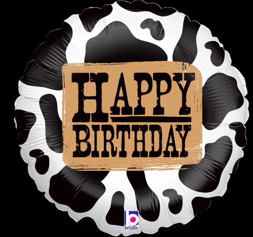 18&quot; HBD Cow Print (1233)