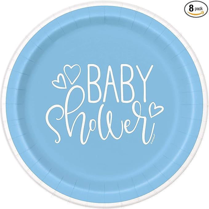 8ct 6 3/4 Baby Paper Plates, Color: Blue Heart Baby Shower