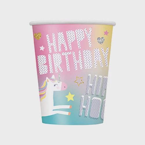 Themed Birthday Paper Cups, Name: Unicorn Birthday