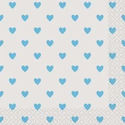 16ct Beverage Baby Napkins, Color: Blue Heart Baby Shower