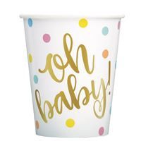 Oh Baby Gold Baby Shower Party Supplies, Party Supply Item: 8ct 9oz Cups
