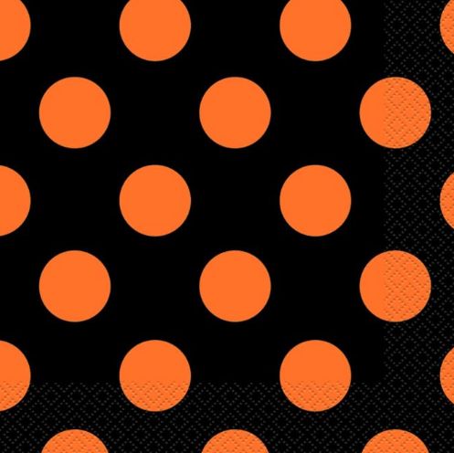 16ct Orange &amp; Black Polka Dot Beverage Napkins