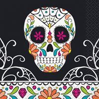 Skull Day of the Dead Party Supplies, Party Supply Item: 24ct Beverage Napkins
